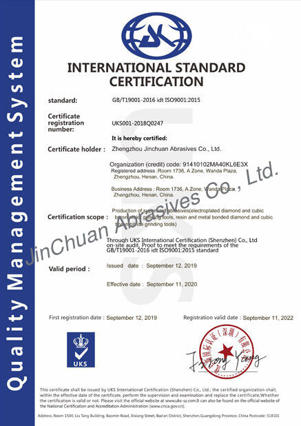 중국 ZHENGZHOU JINCHUAN ABRASIVES CO., LTD. 인증